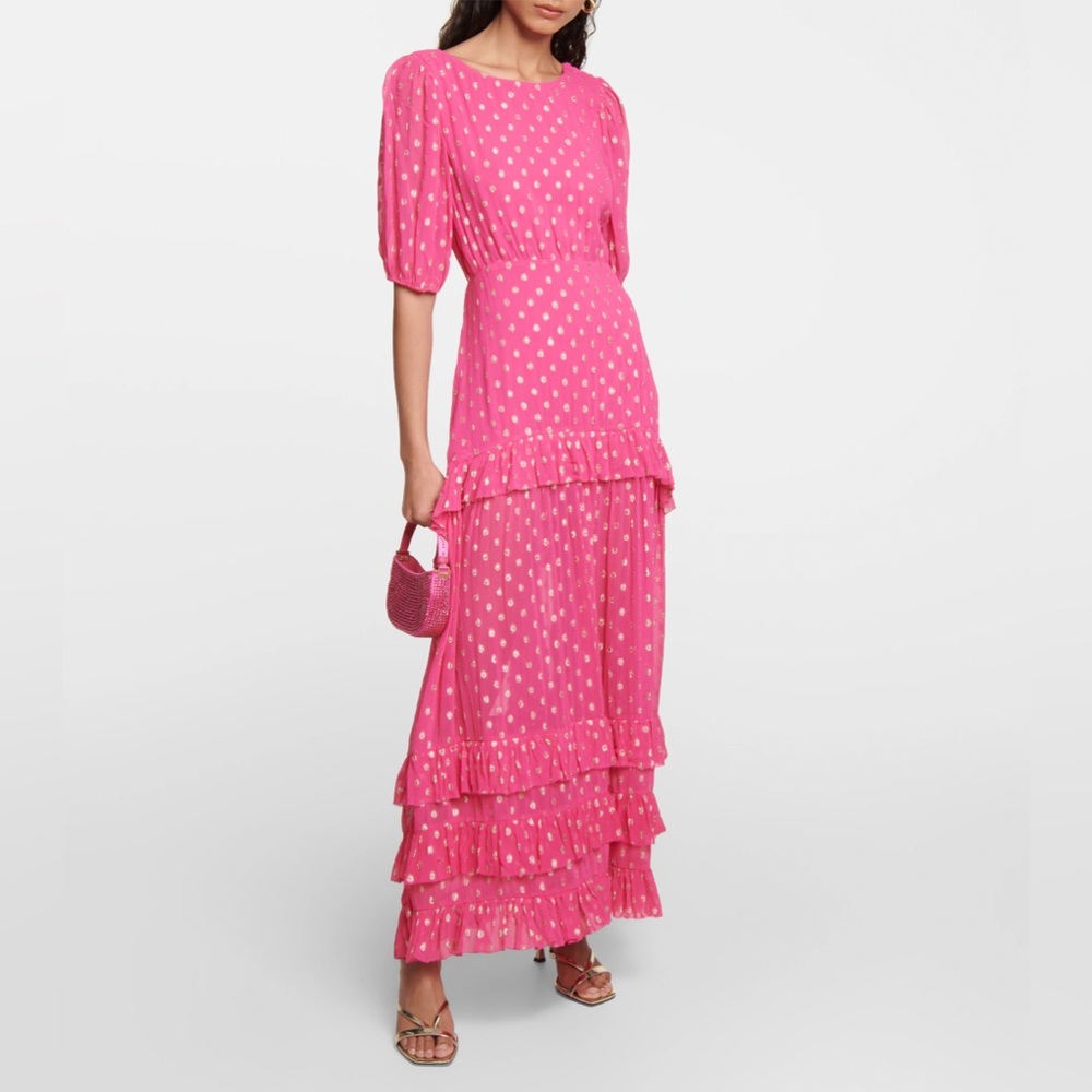 Rixo Shireen Metallic Dot Maxi Dress